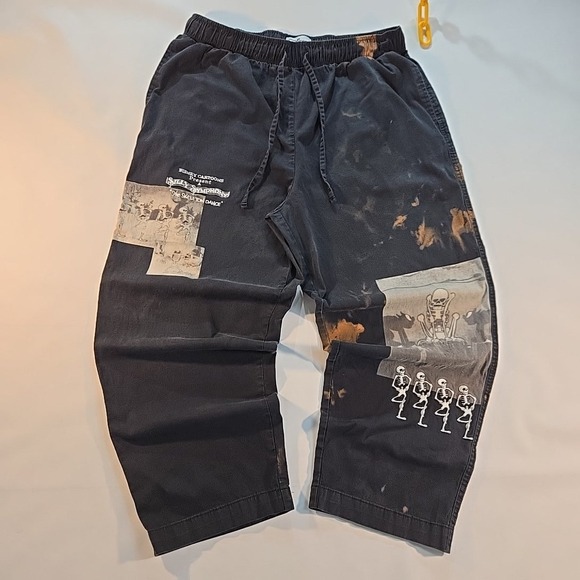 Disney Other - Disney Skeleton Symphony Dance L‎ Cropped Drawstring Sweatpants Gray Bleach Dye